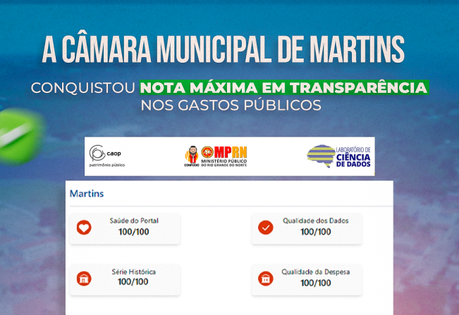 Câmara de Martins obtém nota máxima em transparência